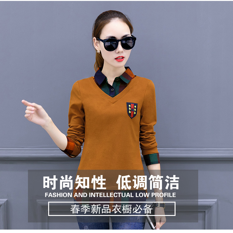 Áo sơ mi dài tay mùa thu đông 2018 nữ phiên bản mới của Hàn Quốc áo thun ấm cộng với nhung giả hai áo dày áo phông nữ có cổ