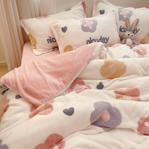 Milk velvet cartoon four-piece Winter thick coral velvet double-sided velvet sheets plus velvet quilt cover bed flannel 4