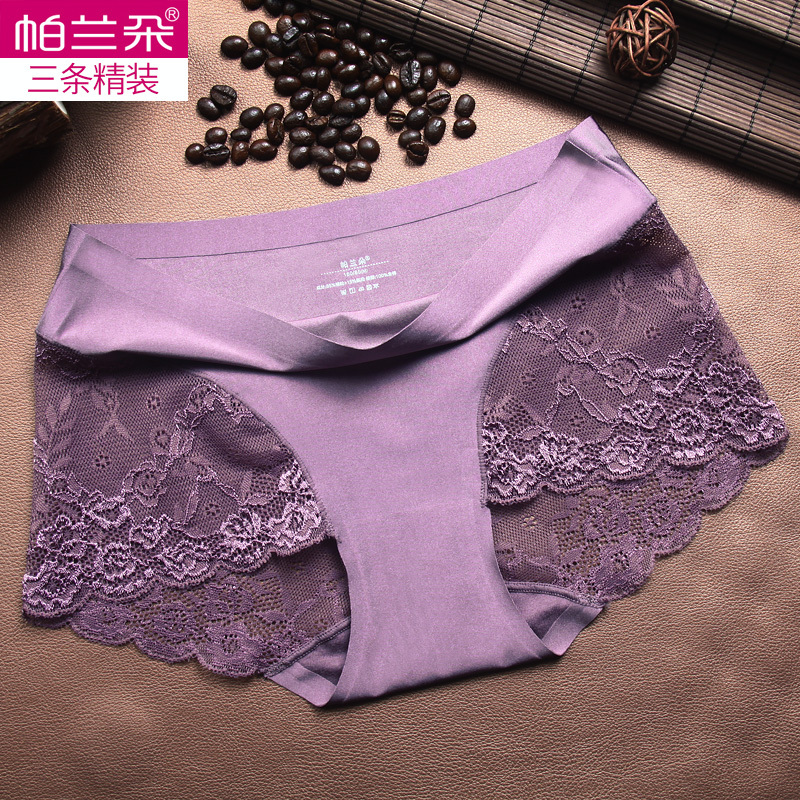 Palando Seamless Underwear for Women, Sexy Lace, Anti-Slip, Thin Pure Cotton Crotch, Mid-Waist, Large Size Boxer Briefs