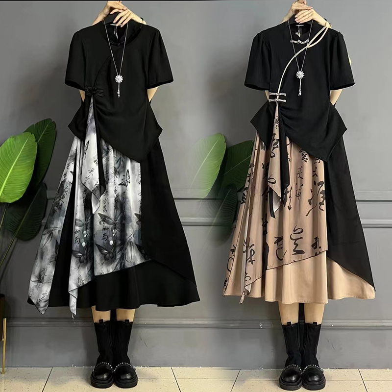 Chinese-Style National Fashion Top and Skirt Set, Elegant and Fashionable, Plus-Size, Slimming, Loose-Fitting, 2025 Summer New Two-Piece Set