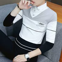 Áo thun nam hai dây mùa thu nam phiên bản Hàn Quốc của áo sơ mi cổ lọ mỏng cổ áo sinh viên cotton dài tay áo polo với cổ áo sơ mi áo polo có cổ