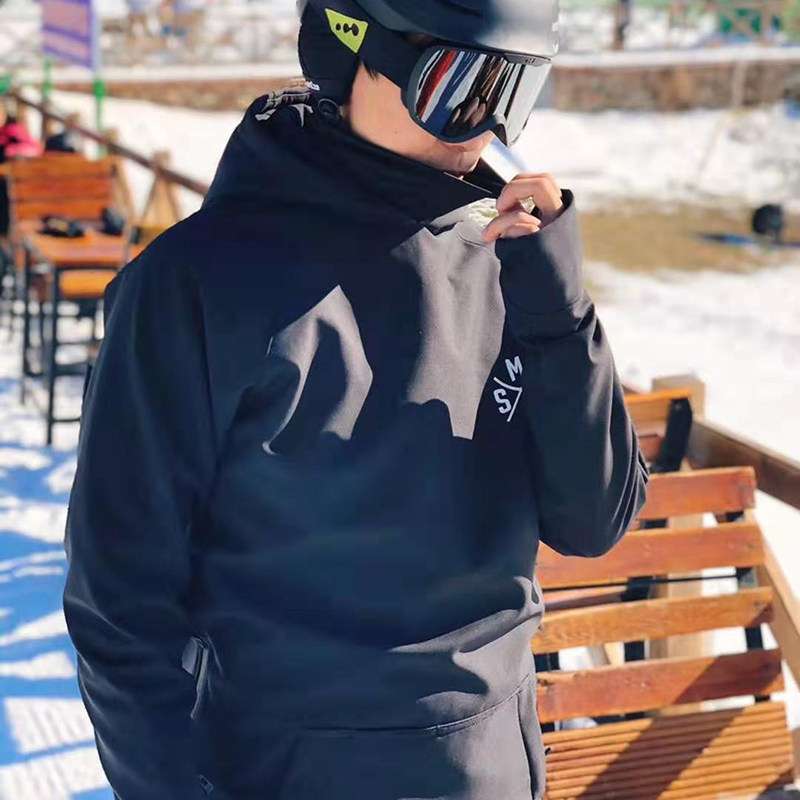 Korean Version Ski Hooded Sweatshirt Thickened Veneer Double Board Sleeve Head Casual Blouse Windproof Waterproof Warm Men And Women Grabbing Suede Long version