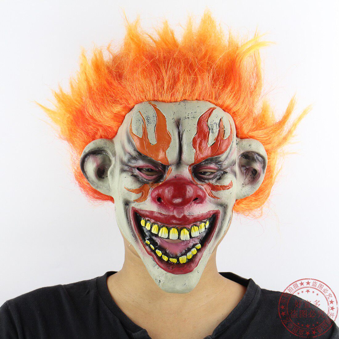 Halloween horror props flame clown scary mask orange hair wig headgear adult masquerade party decoration