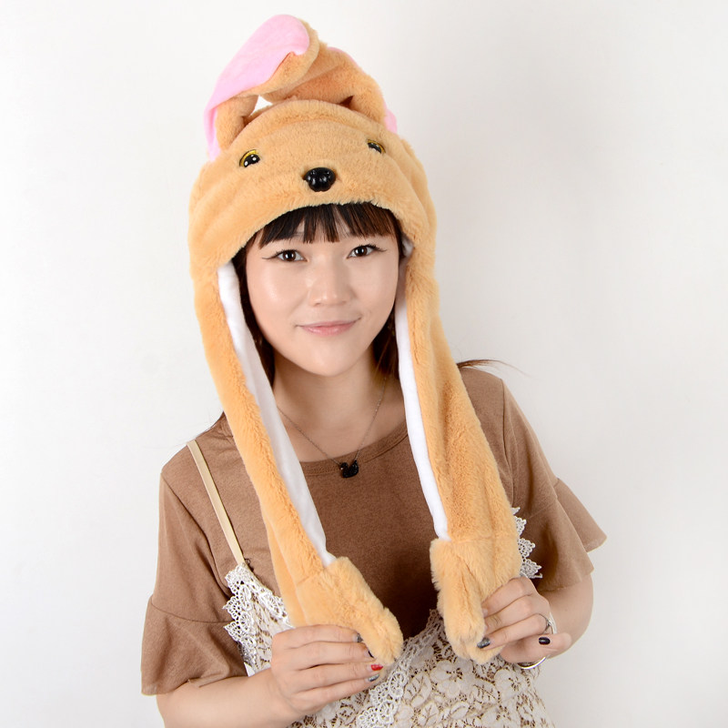 一捏会动耳朵帽子抖音同款网红兔子帽长耳朵少