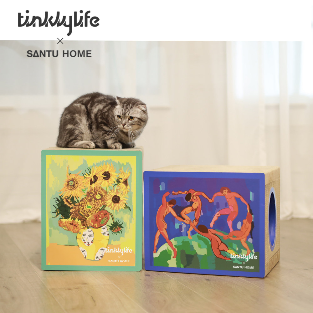 Asian pet tinklylife SANTU art series decorative painting famous painting Van Gogh cat scratching board cat litter grinding claws