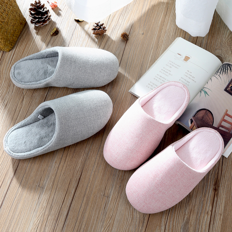 Love Home Preferred Japanese-style solid color autumn and winter wool indoor home shoes comfortable soft bottom couple cotton slippers