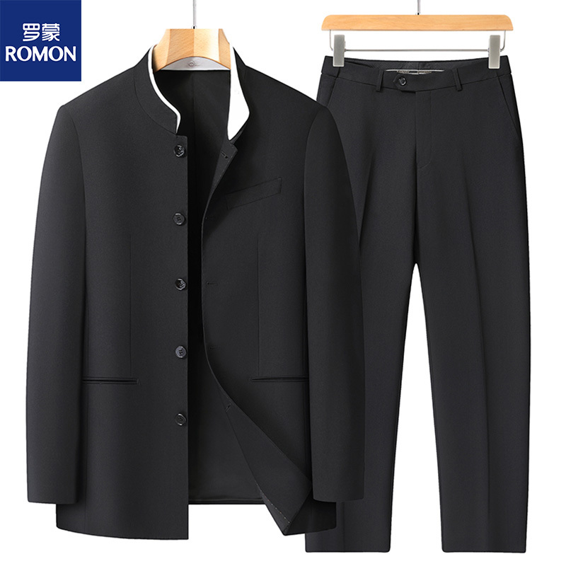 Romon Chinese-Style Suit Two-Piece Set for Men, Plus Size, New Chinese Style Jacket, Loose Fit for Big and Tall Men, New Chinese-Style Suit