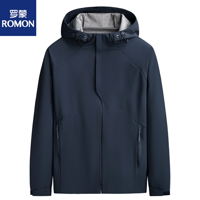 Romon Plus-Size Men's Softshell Jacket with Hood, Oversized Casual Jacket for Big and Tall Men, Suitable for Dads