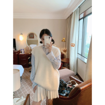 chese day ensemble classic vest lady autumn winter fashion vintage loose soft glutinous ferret fur v collar white waistcoat