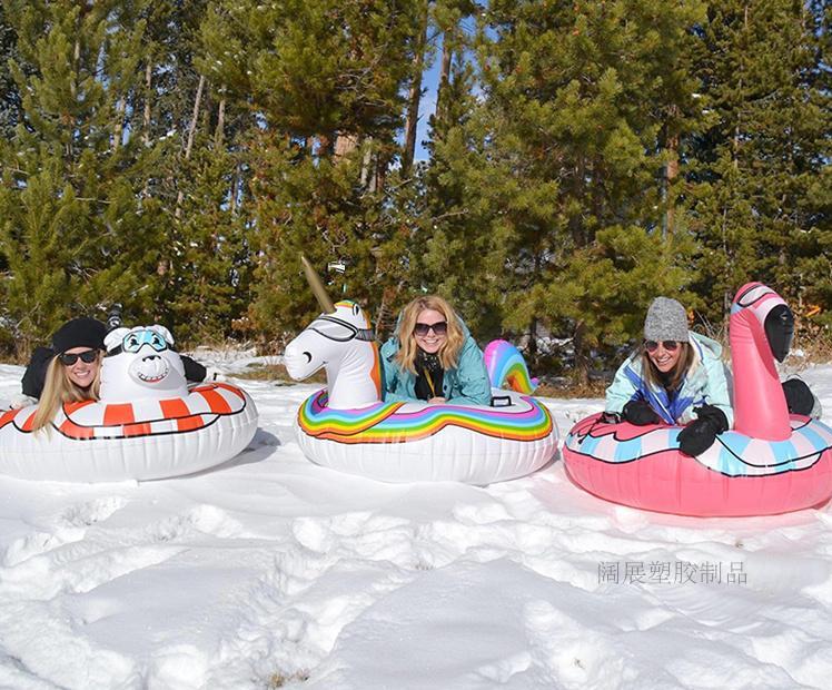 Foreign trade adult children inflatable flamingo ski ring unicorn sled ring swimming ring mount wear-resistant and cold-resistant