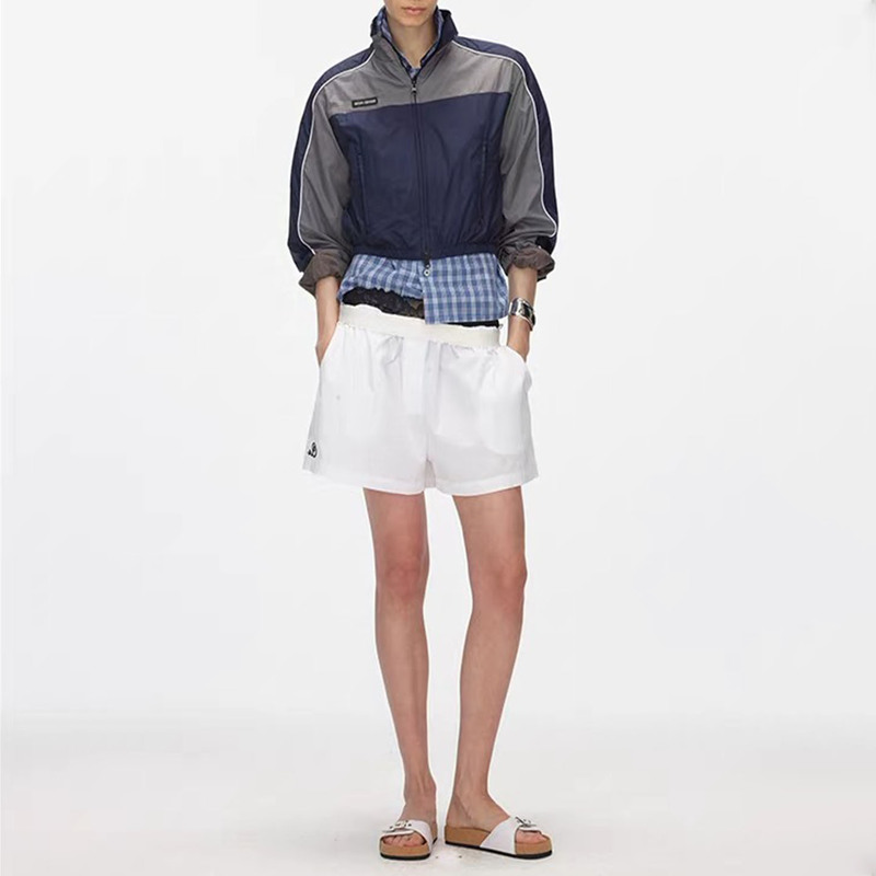 Echoade Fashionable Sports Sun Protection Upf40+ Color-Blocking Micro-Exposed Waistline Waist-Cinching Short Jacket