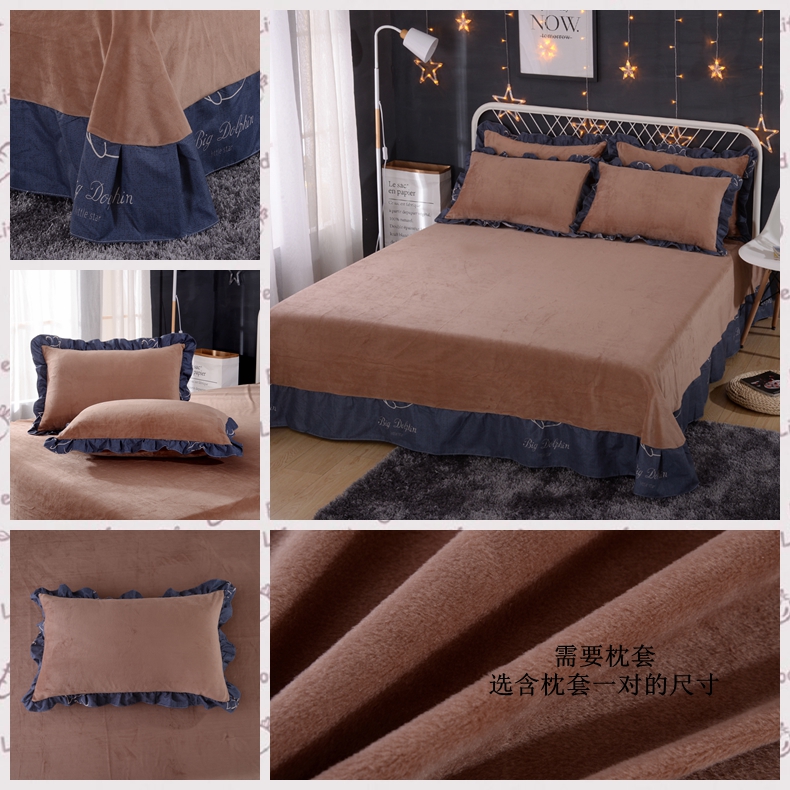 Pha lê nhung ấm một mảnh lông cừu san hô lông ngắn flannel đơn đôi giường đơn gối ba mảnh mùa đông ga giường thun lạnh hàn quốc