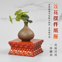 Redwood carving crafts solid wood Lotus Buddha statue base rectangular wooden Guanyin ornaments strange stone base bracket
