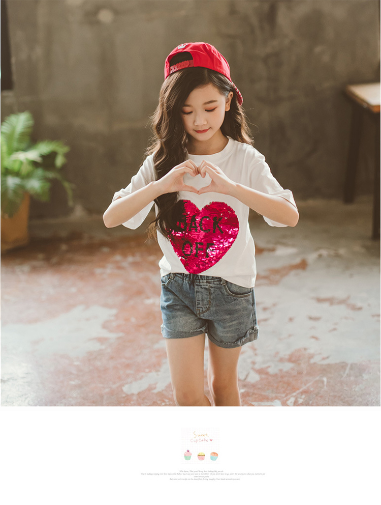 Áo thun bé gái tay ngắn 2018 hè mới Hàn Quốc phiên bản 13-15 tuổi trẻ em cotton nửa tay màu đen quần áo trẻ em cao cấp