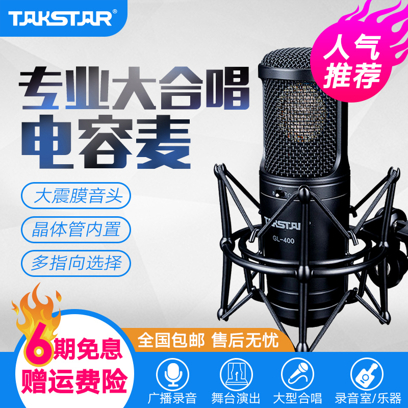 Takstar Victory GL-400 Stage Performance Chorus Recording Microphone Desheng Capacitive Microphone Radio Broadcasting Network Computer Live Broadcasting Equipment Professional Recording Studio Set
