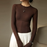 Модный лонгслив, базовое приятное телу демисезонное утепленное белье для повседневной носки, в западном стиле, облегающий крой, изысканный стиль