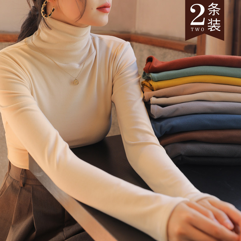 Double-sided German velvet semi-high collar fever bottoming shirt women with autumn and winter foreign pie white plus velvet padded 2021 new style