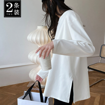 Spring Pure Cotton White Loose Long Sleeve T-Shirt Woman Ocean Gas Mid-style undershirt hitch a new Ins surge 2021