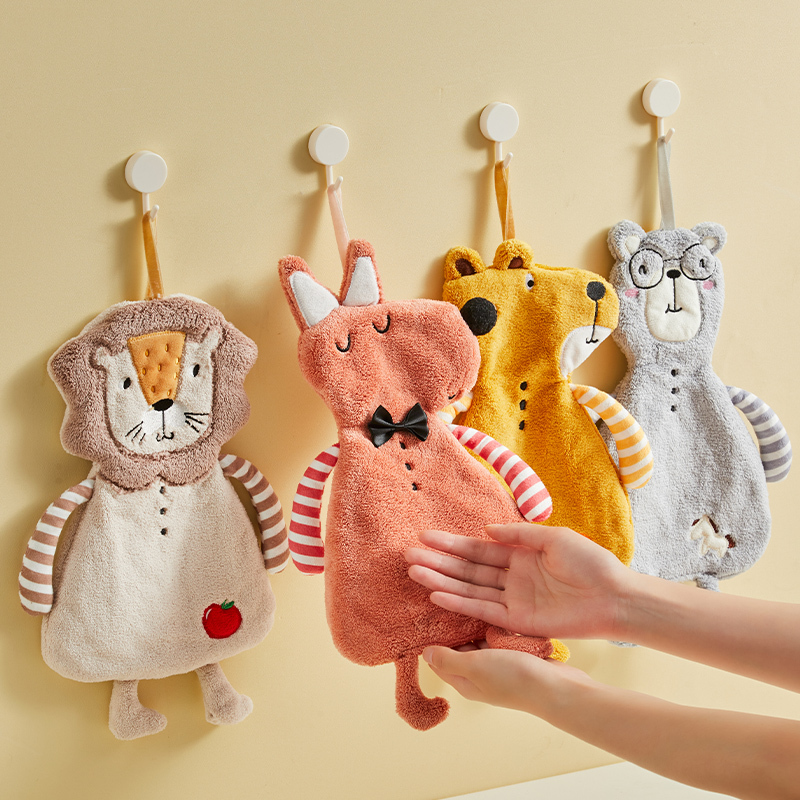 Hanging Hand Towel, Absorbent, Quick-Drying, Cartoon Cute, Thickened, Bathroom Kitchen Towel, Children's Lint-Free Hand Wiping Cloth