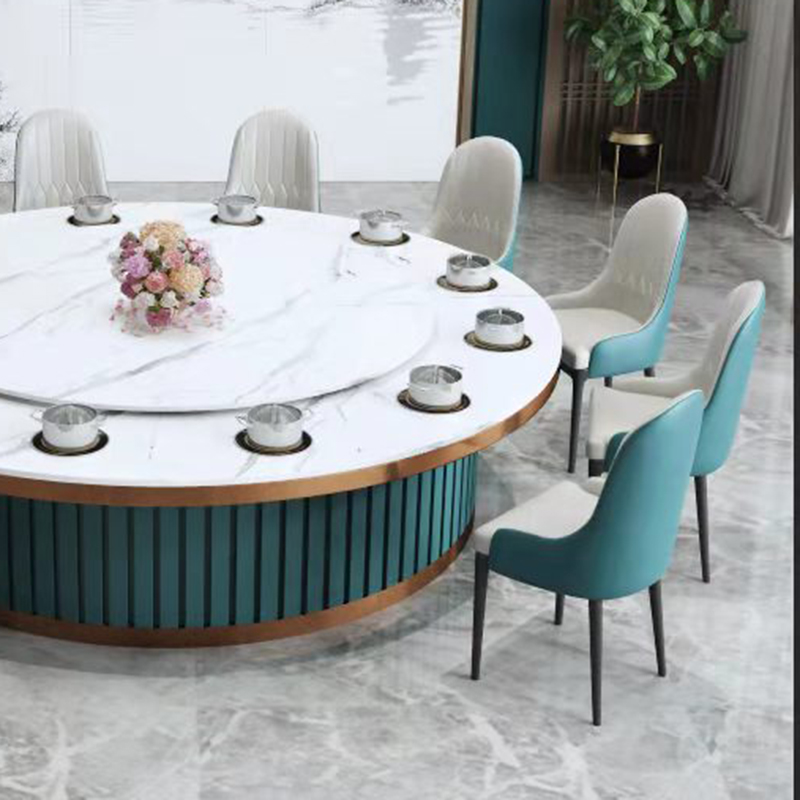 Hotel Hotpot Table induction cooktop Electric Imitation Marble Table New Chinese Automatic Swivel Big Round Table