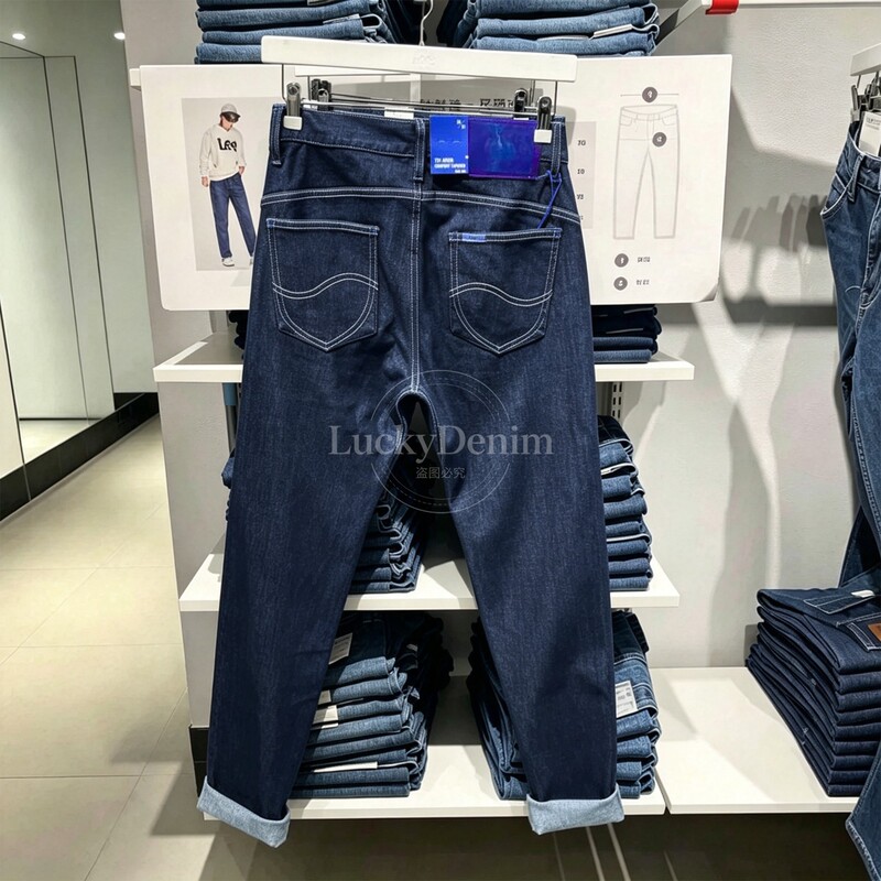 Lee Winter Original Color Fleece-Lined 731 Series Mid-Waist Men's Jeans Loose Tapered Pants Dark Blue Versatile Long Pants