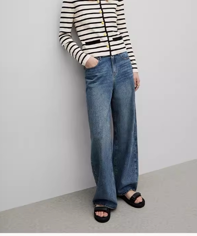 Wangzha Denim Xinjiang Long-Staple Cotton Vintage Washed Wide-Leg Jeans for Women, Versatile, Comfortable, and High-End Feel