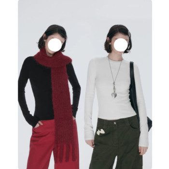 White Base Layer Round Neck Long-Sleeve T-Shirt for Women, New Autumn Design, Casual Top for Layering