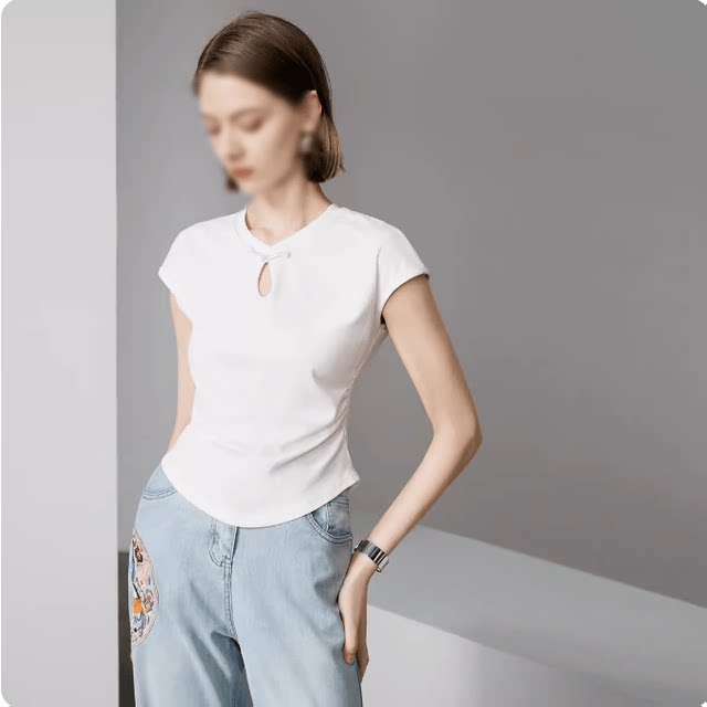 New Chinese-Style Short-Sleeved T-Shirt for Women 2024 New Summer Wear Simple and Versatile White Workwear Inner Top