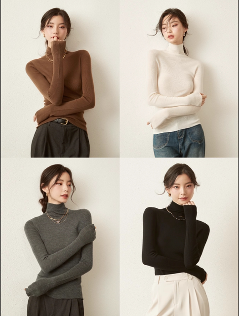 Classic Wangpai! Shima Seiki Seamless One-Piece 18-Gauge Ultra-Fine Wool High-Neck Long-Sleeve Base Knit Sweater
