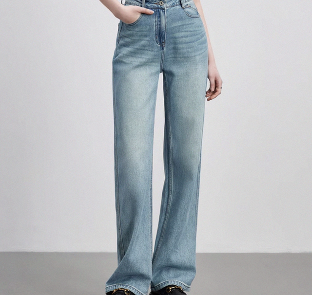 003 High-Waisted Jeans for Women 2023 Autumn High-Quality Floor-Length Straight-Leg Pants Slimming Narrow Wide-Leg Pants