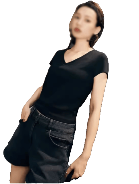 2024 New Summer Women's Clothing Simple and Versatile V-Neck T-Shirt Uwg440067 #