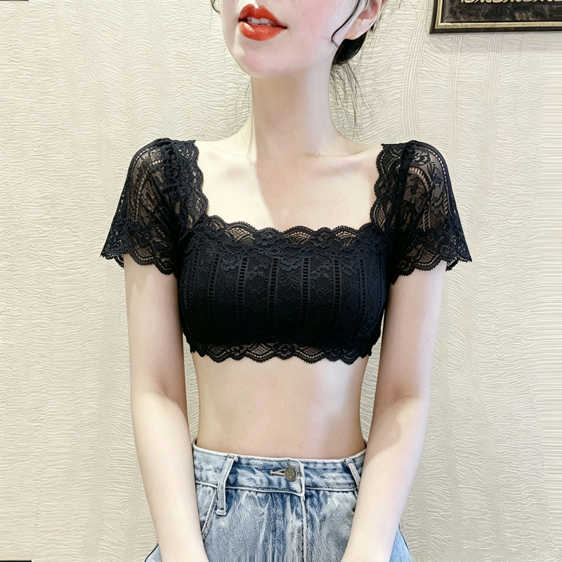 Anti-Exposure Chest Protector, Lace Tube Top, Short-Sleeve Camisole, Mesh Overlay Top for Wearing under a Slip Dress Anti-Exposure Chest Protector, Lace Tube Top, Short-Sleeve Camisole, Mesh Overlay Top for Wearing under a Slip Dress