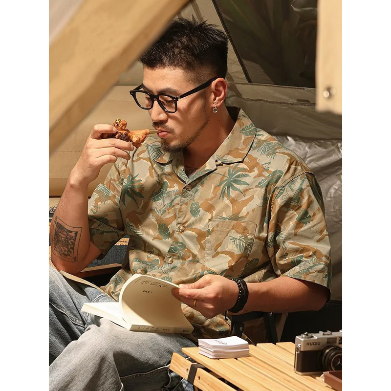 American Retro Classic Cuban Collar Short-Sleeved Floral Shirt for Men in Summer Loose Large Size ins Hawaiian Casual Shirt