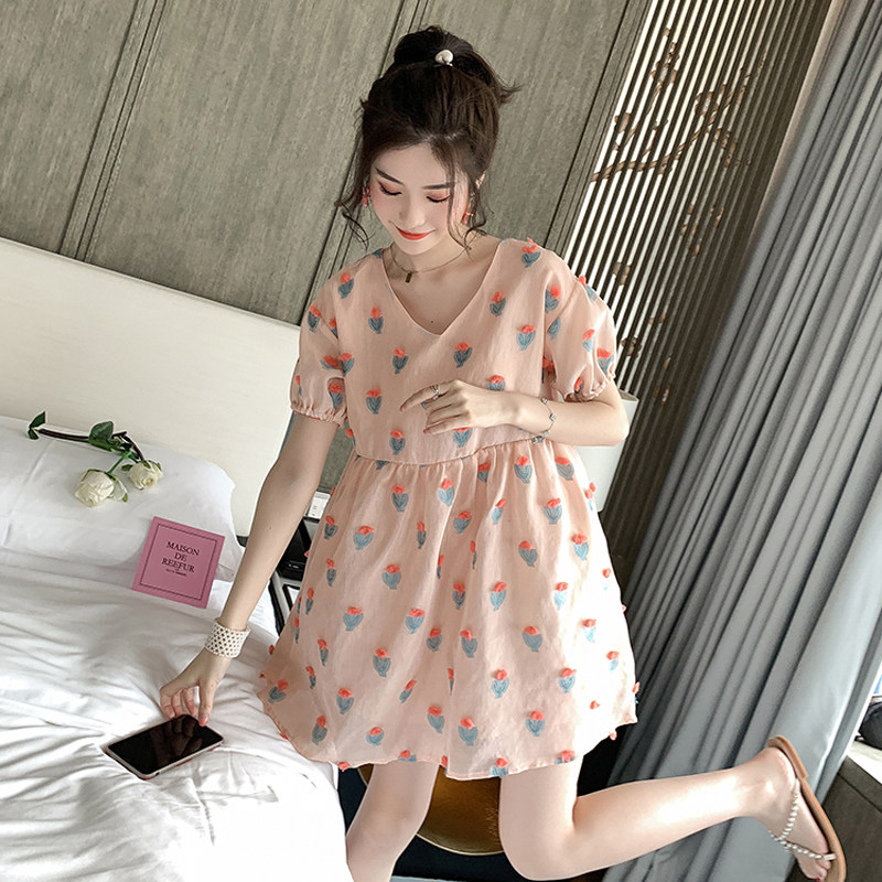 2021 Summer new small children Pregnant Woman Dress Fashion slim Pregnancy Belly-laced Cubic Super Wonderian dress