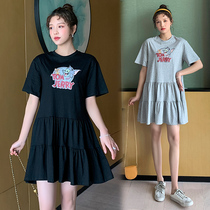 2021 Summer Gestational Dress Dress Dress New Fashion Medium Long Style Slim Fit Slim Fit Ocean Air 100 Plexor T-shirt Dress