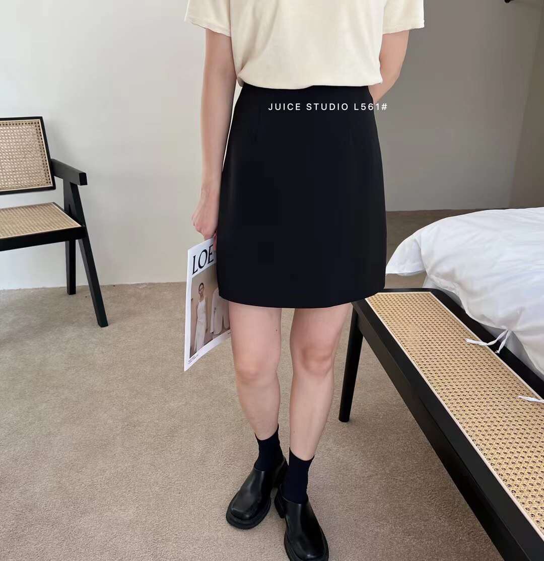 juice solid color high waist skirt 2022 autumn and winter suit pants skirt female Korean version student all-match bag hip A-line skirt