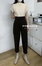 Y Y Studio thin woolen pants womens autumn and winter new nine points high waist radish loose feet straight tube slim Harem pants