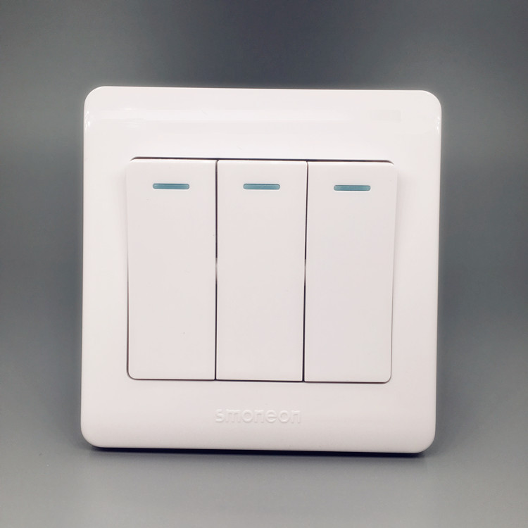 Three-open single-control switch three-position triple 3-open single-control wall switch panel white concealed 86 type