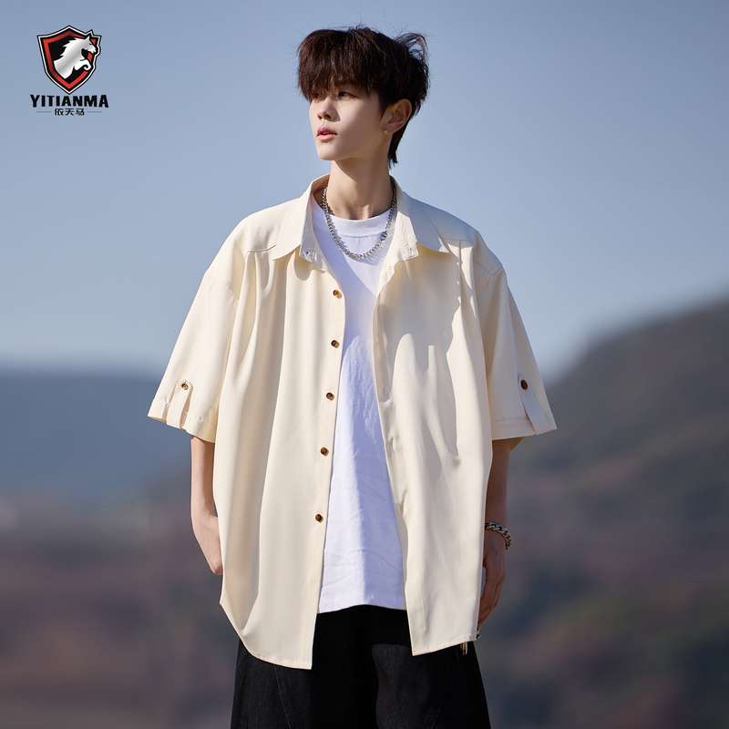 Youth Style Short-Sleeved Shirt for Men in Summer, Loose Casual Lapel Button-Down Shirt Jacket