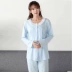 Thời trang đồ ngủ cho phụ nữ mang thai, cotton tinh khiết, màu xanh lá cây Yaqi mùa xuân và mùa thu mới bộ đồ phục vụ cho con bú tại nhà, dịch vụ cho con bú và nuôi con sau sinh - Giải trí mặc / Mum mặc Giải trí mặc / Mum mặc
