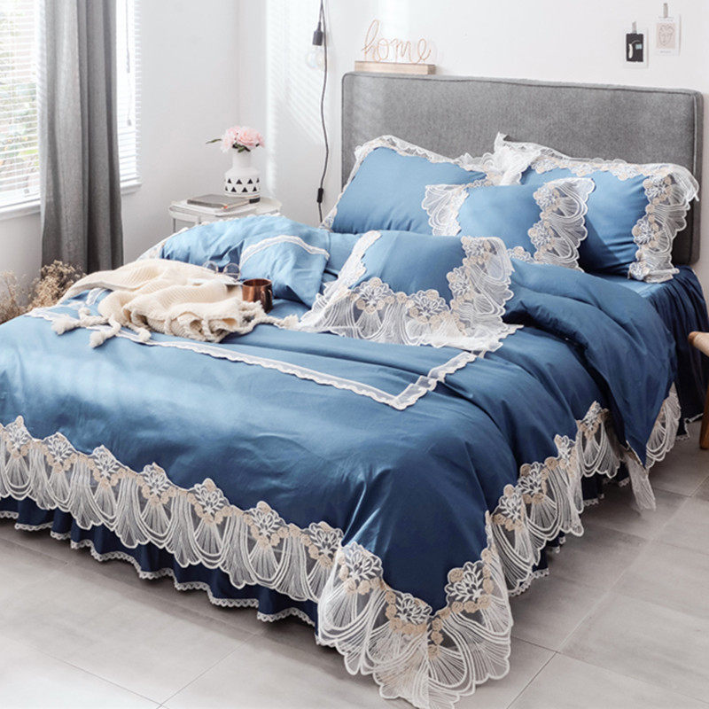 ins net celebrity princess style lace four-piece cotton cotton Korean girl bed skirt quilt cover 1 8m bed