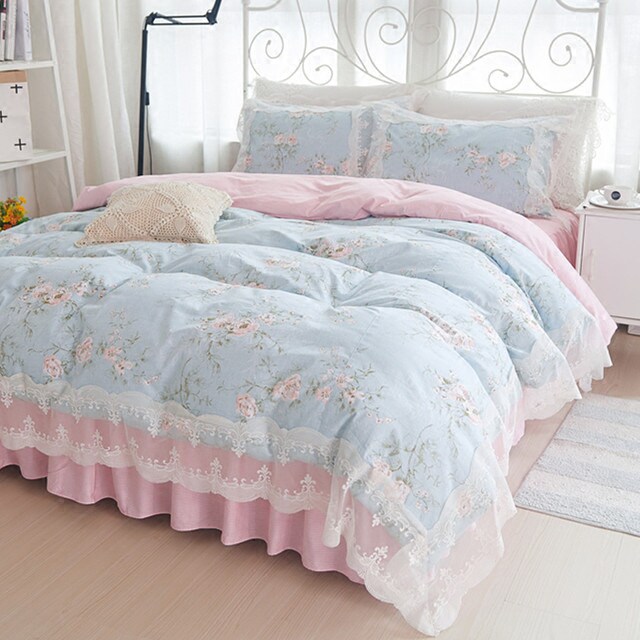 Total Cotton Fields Garden Small Crummy Bed Skirt Four Pieces Princess Wind Lace Lace Lace Quilt Cover Pure Cotton Lotus Leaf bedside bedding