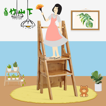 Folding stool Household space-saving back chair Portable simple indoor mobile ladder climbing dual-use ladder stool