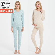 Pregnant women cotton thickened moon clothes autumn pants set breastfeeding clothes spring and autumn winter feeding home thermal underwear pajamas
