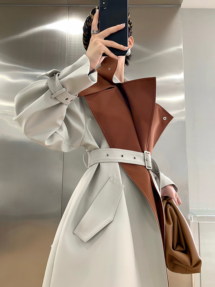 MXU Unconvinced to Fight Japan Classic Hide Collision Color Splicing Detachable Double Layer Large Turnover Design Sense Windcoat Jacket Woman