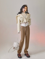 MXU elegant leg fine new rework cut trendy bump color high waist fine spinning wool straight barrel casual long pants woman