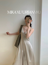 MXU Japan imported triacetic acid temperament satin high waist thin wide leg suspenders female summer long model