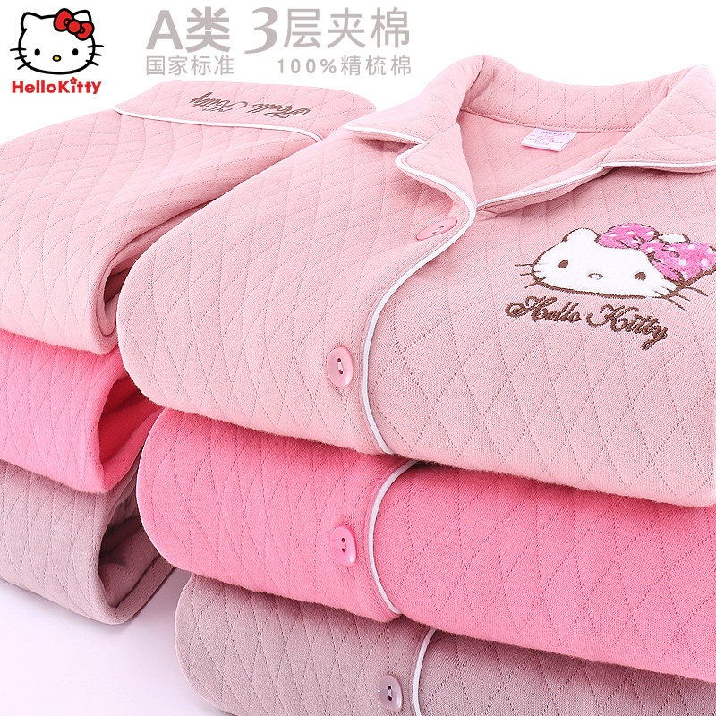Katie Cat Girl's Pajamas Pure Cotton Set Clothes for Fall Winter Girls Thickening Warm Baby Children's Home Clothes