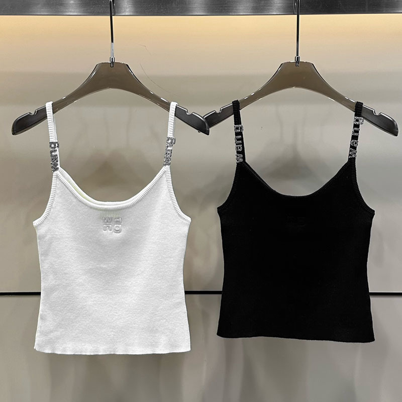 [in Stock] Niche 26 Spring/Summer New Style Hot Girl Slim Fit Big Letter Embroidery Knitted Camisole Women's Top
