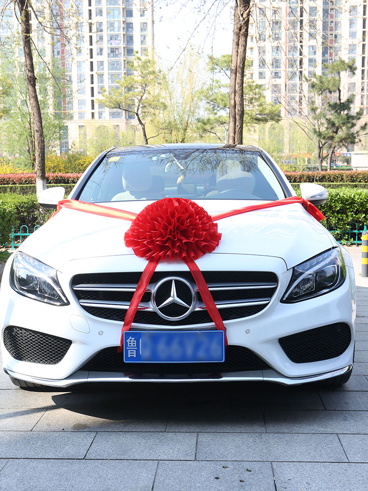 Drinking Charcoal Big Red Flowers Balls Car New Car Show Wedding Gift Car 4S Store Traffic Carts Silk Cloth Front Big Red Flowers 5 m Satin Ribbon